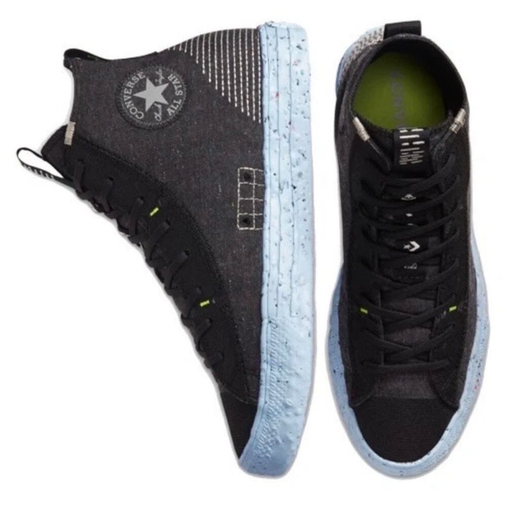 CONVERSE WOMEN’S 6.5 CHUCK TAYLOR ALL STAR CRATER HI BLACK CHAMBRAY BLUE NIB - Picture 4 of 8